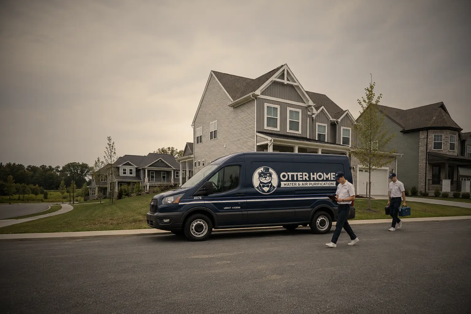 Otter Home Water & Air Purification team in front of company van